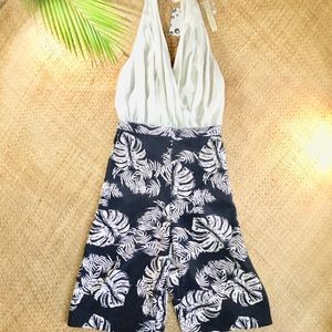 NWT Halter culotte jumpsuit tropical leaves resort